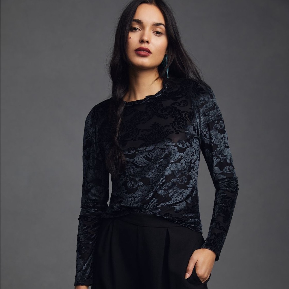 By Anthropologie Sheer Velvet Burnout Top XS